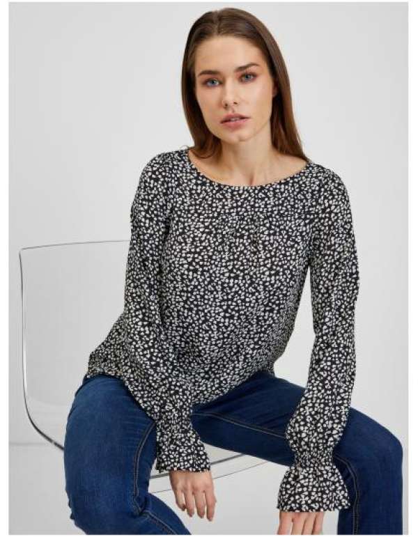 Fehér és fekete női mintás blúz