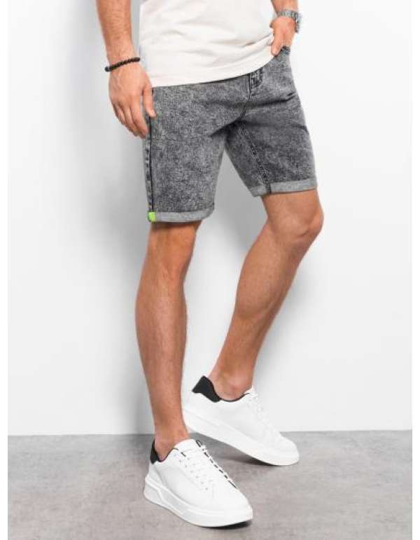 Férfi márványozott farmer rövidnadrág V2 OM-SRDS-0117 szürke