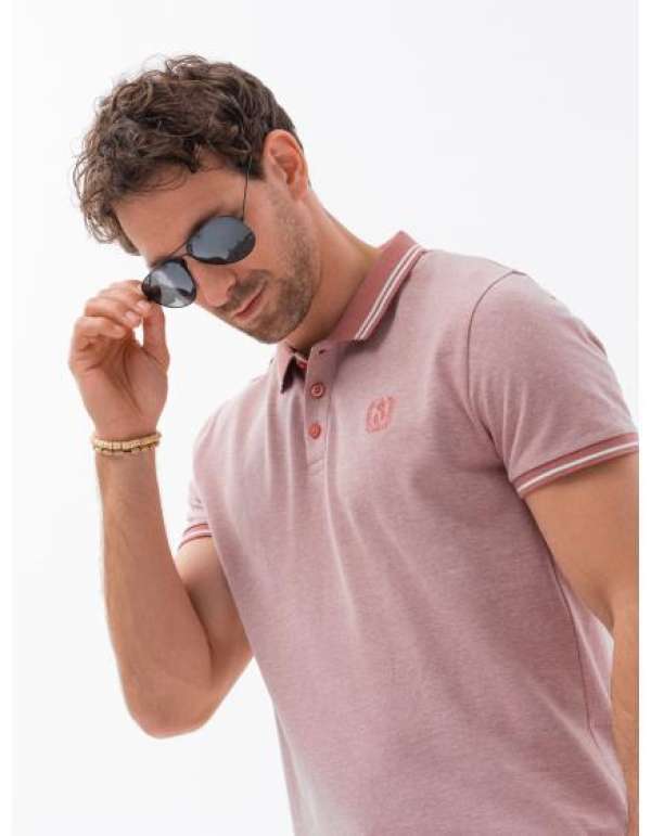 Férfi pólóing kontrasztos gallérral V2 S1618 rózsaszín