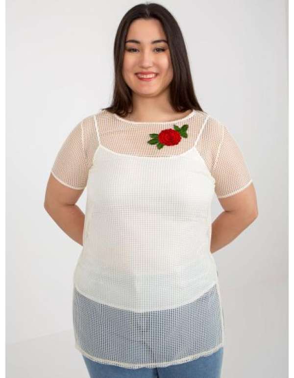 Női blúz applikációval, plus size TONIA világos bézs