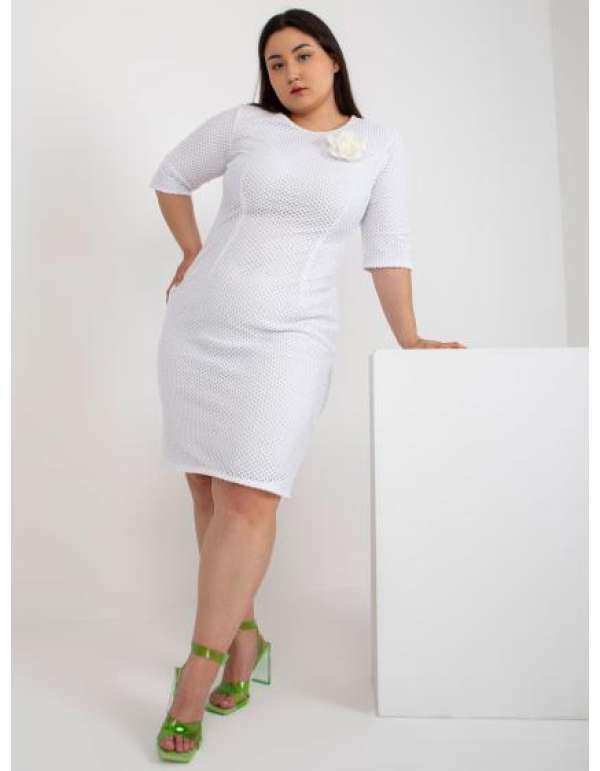 Női 3/4-es ujjú elegáns plus size ruha LAVERNA fehér