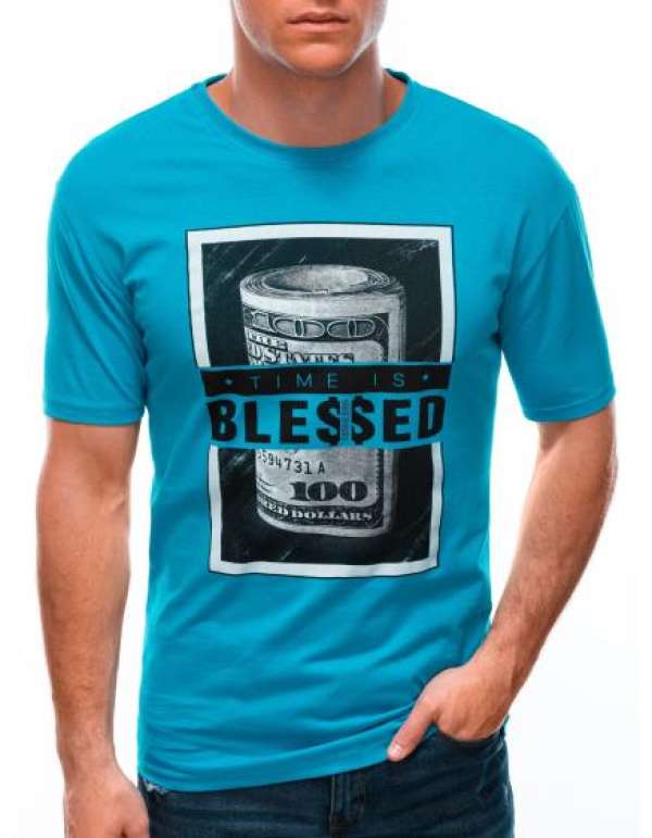 Férfi nyomtatott póló S1601 kék