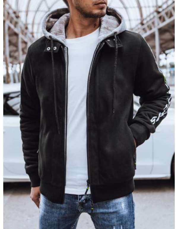 Férfi fleece kapucnis pulóver QITAS nyomtatással fekete