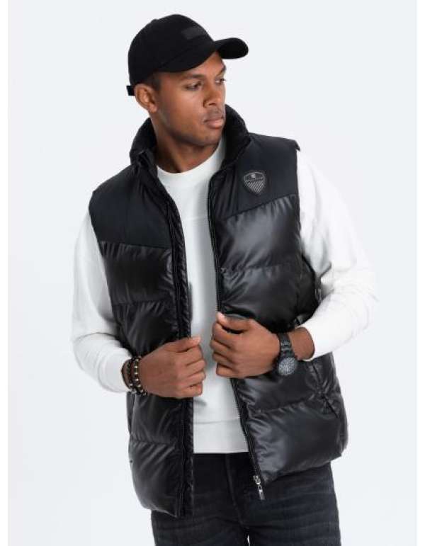 Férfi steppelt mellény V1 OM-JAVJ-0113 fekete