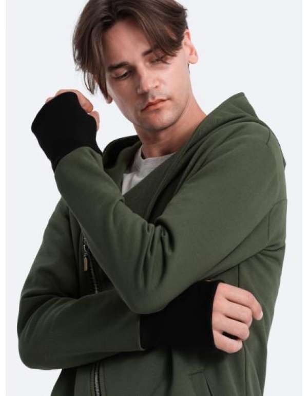 Férfi kapucnis pulóver NANTES sötét olajzöld