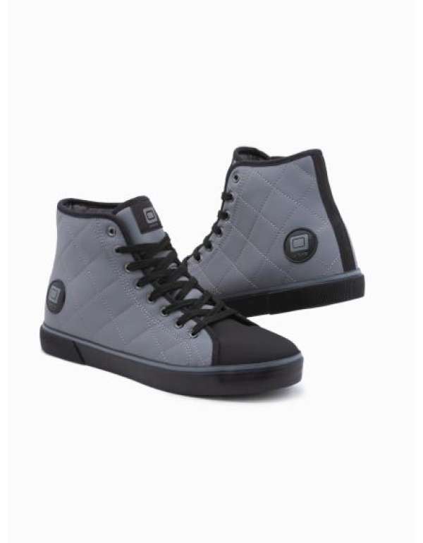 Férfi bokacipő, díszvarrással OM-FOTH-22FW-003 szürke-fekete