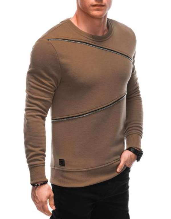 Férfi kapucnis pulóver, díszes cipzárral OM-SSNZ-22FW-005 barna