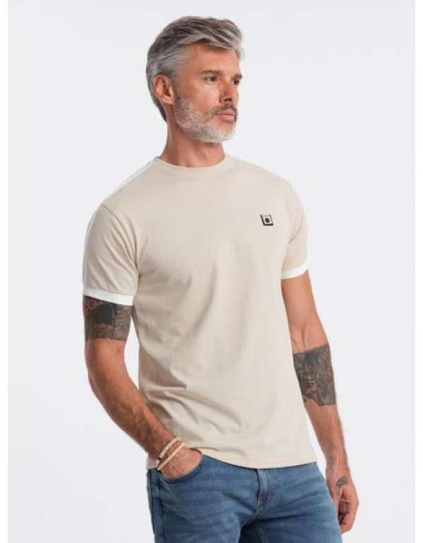 Férfi pamut póló V7 S1632 krém színű