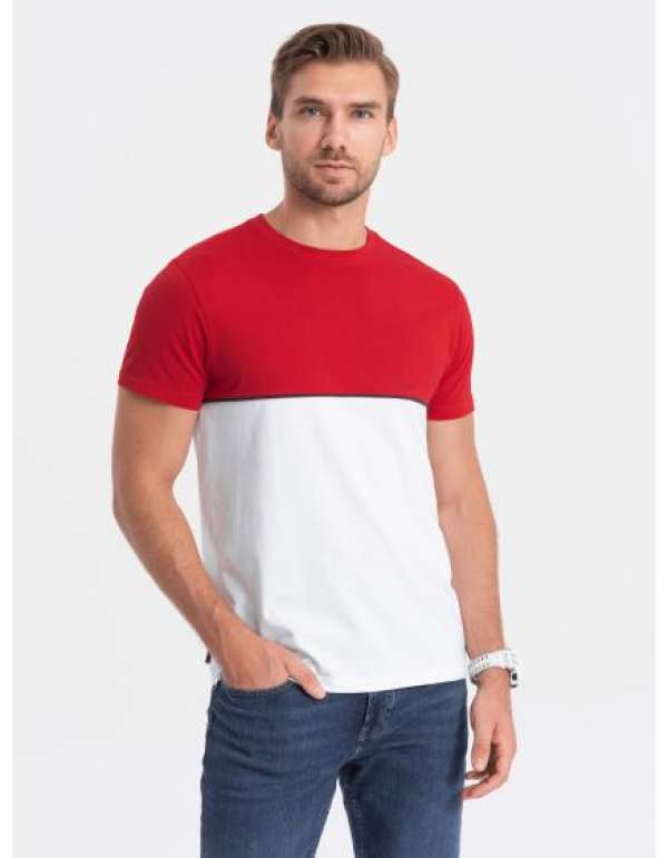Férfi kéttónusú pamut póló V6 S1619 piros és fehér