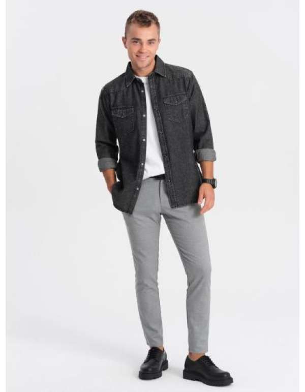 Férfi farmer zsebes, gombos ing V3 OM-SHDS-0115 fekete