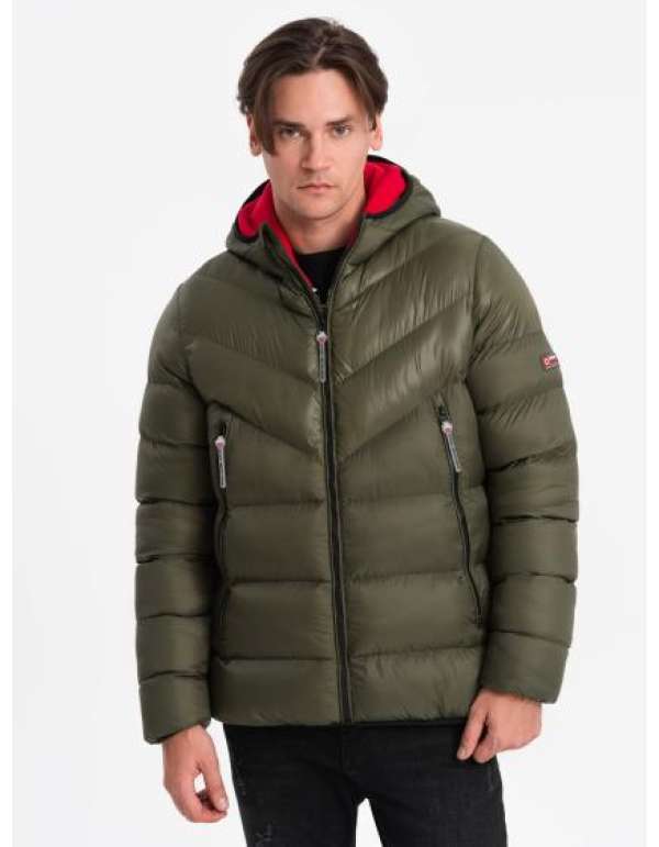 Férfi téli steppelt dzseki V3 OM-JAHP-0145 sötét olívazöld