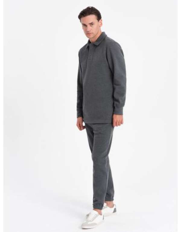 Férfi pulóver póló gallérral + nadrág grafit melange