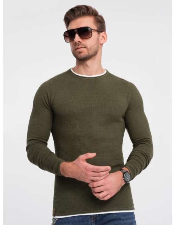 Férfi pamut pulóver V7 OM-SWSW-0103 sötét olajzöld színű