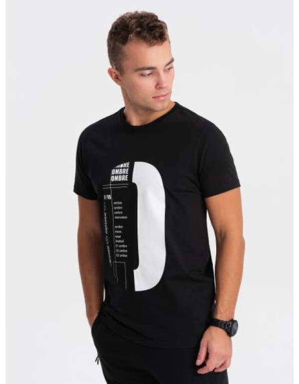 Férfi pamut póló nyomtatott V3 OM-TSPT-0166 fekete
