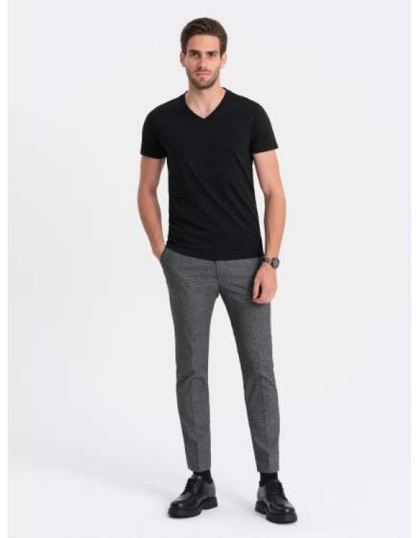 Férfi klasszikus pamut póló nyakkivágással BASIC fekete