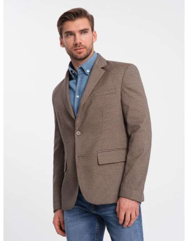 Férfi kockás dzseki V1 OM-BLZB-0116 barna