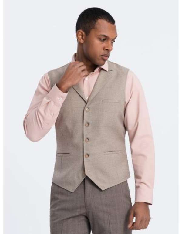 Férfi öltönymellény gallérral V3 OM-BLZV-0109 bézs OM-BLZV-0109 bézs