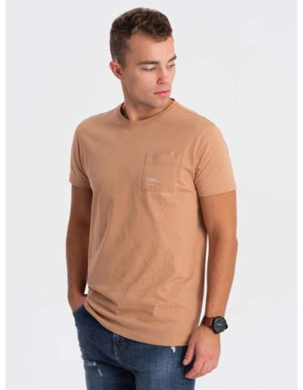 Férfi pamut póló zsebbel V7 OM-TSPT-0154 világosbarna OM-TSPT-0154