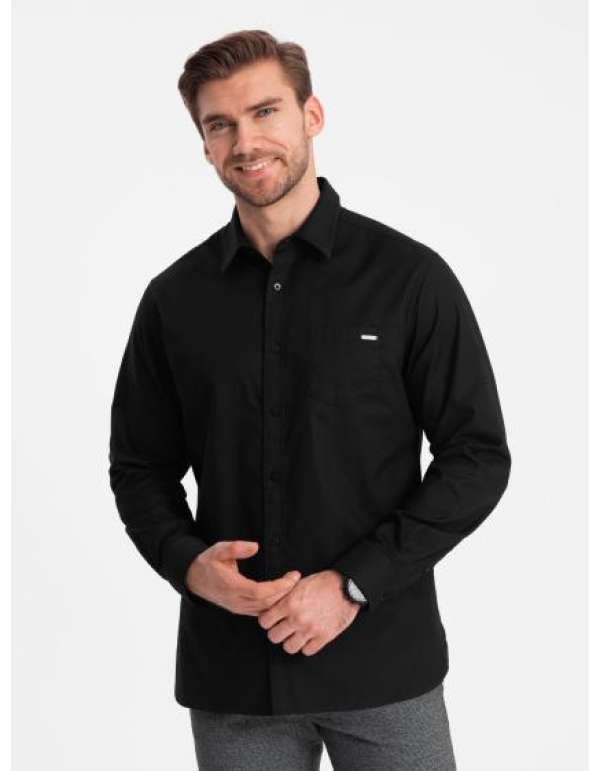 Férfi pamut ing zsebbel REGULAR FIT V1 OM-SHCS-0147 fekete OM-SHCS-0147 fekete