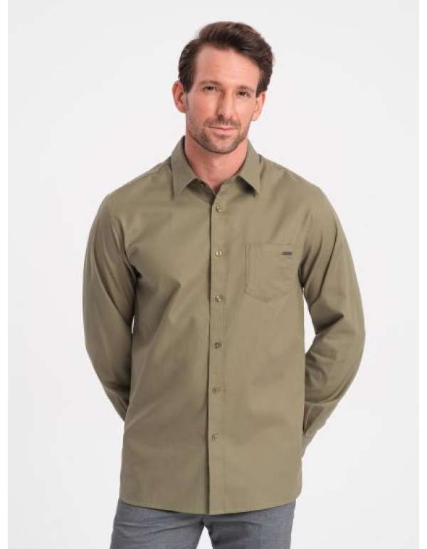 Férfi pamut ing zsebbel REGULAR FIT V2 OM-SHCS-0147 OM-SHCS-0147 olívazöld