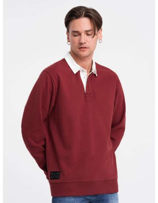 Férfi pulóver fehér pólógallérral V3 OM-SSNZ-0132 bordó bordó