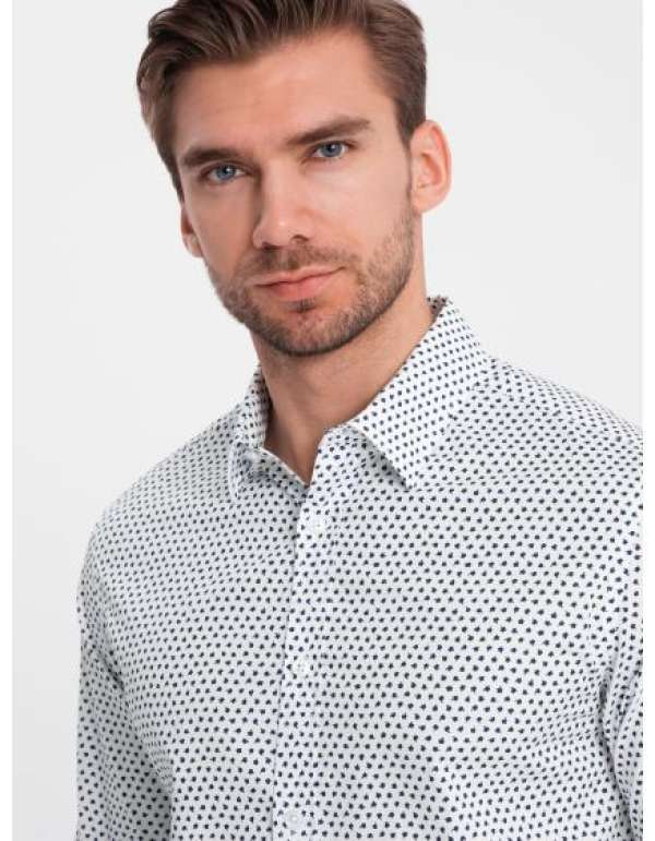 Férfi SLIM FIT ing finom mintával, fehér színű