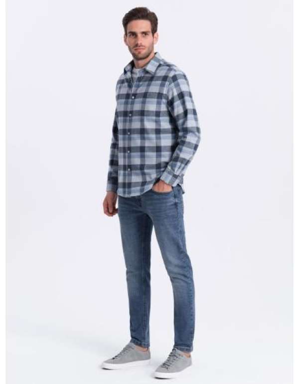 Férfi kockás flanel ing V1 OM-SHCS-0150 OM-SHCS-0150 kék-szürke