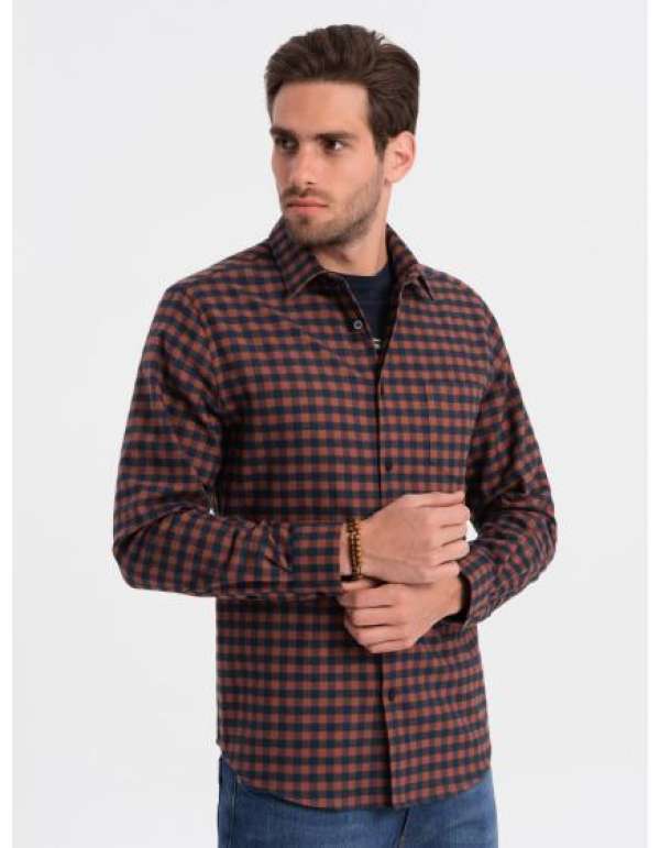 Férfi kockás flanel ing V6 OM-SHCS-0150 sötétkék és fekete