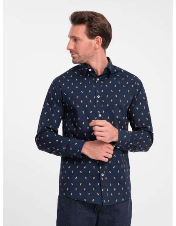 Férfi pamut mintás ing SLIM FIT tintával