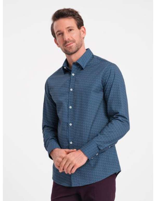 Férfi pamut mintás ing SLIM FIT kék