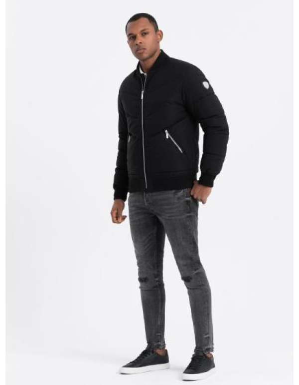 Férfi steppelt bomberdzseki fém cipzárral V1 OM-JALP-0143 fekete