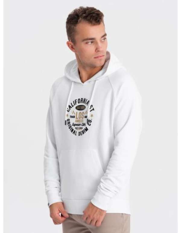 Férfi kapucnis pulóver kengurumintával V1 OM-SSPS-0151 fehér