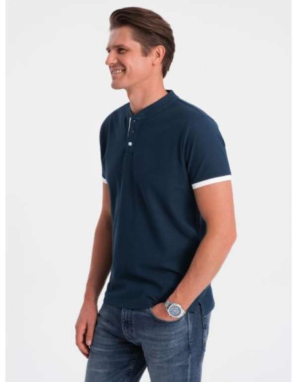 Férfi gallér nélküli pólóingV4 OM-TSCT-0156 sötétkék
