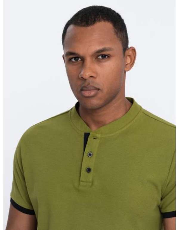 Férfi gallér nélküli pólóingV6 OM-TSCT-0156 olívazöld színben