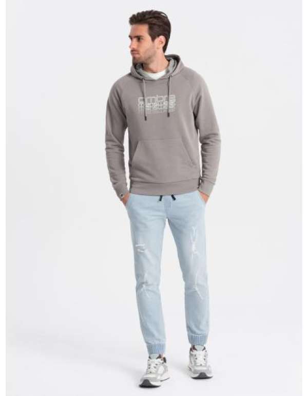 Férfi JOGGER farmer nadrág koptatóval V1 OM-PADJ-0150 világoskék