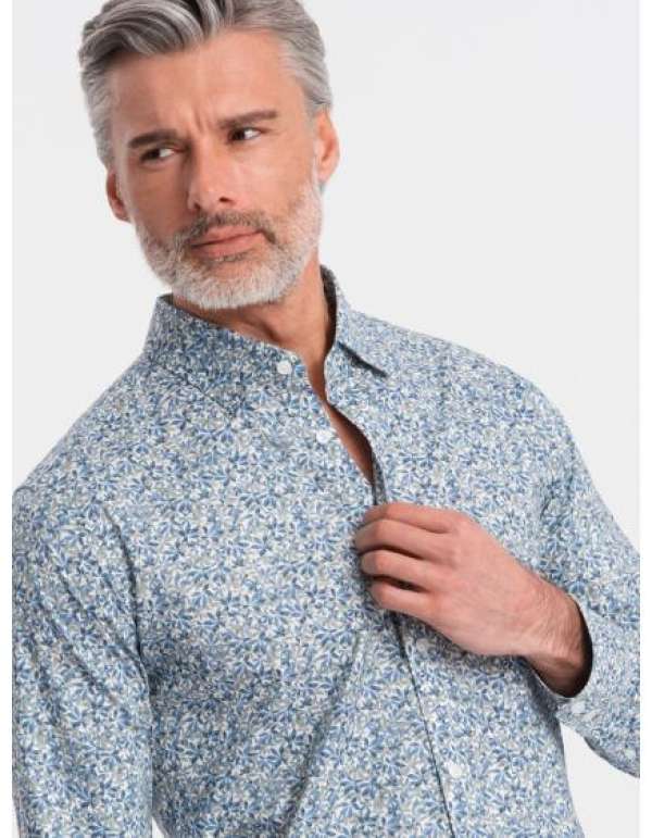 Férfi nyomtatott SLIM FIT póló világoskék