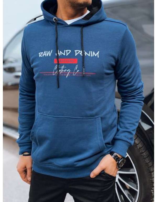 Férfi nyomtatott kapucnis pulóver kék