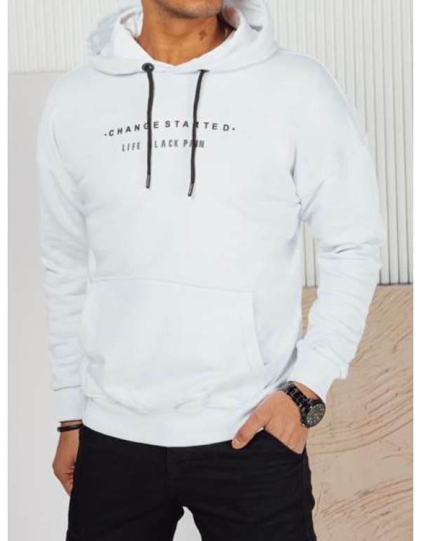 Férfi nyomtatott kapucnis pulóver fehér