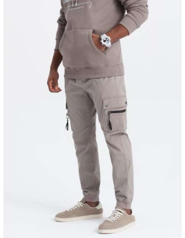 Férfi JOGGER nadrág cipzáras cargo zsebekkel sötétbézs sötétbézs