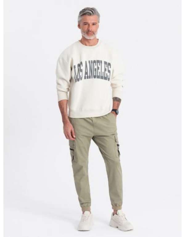 Férfi JOGGER nadrág cipzáras cargo zsebekkel, khaki színű