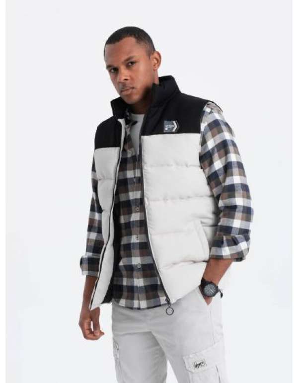 Férfi ujjatlan mellény ujjatlan V1 OM-JAVJ-0161 krém színű