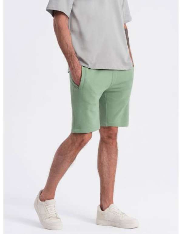Férfi kötött rövidnadrág húzózsinórral és zsebekkel zöld
