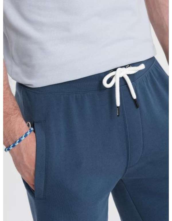 Férfi kötött rövidnadrág zsinórral és zsebekkel sötétkék