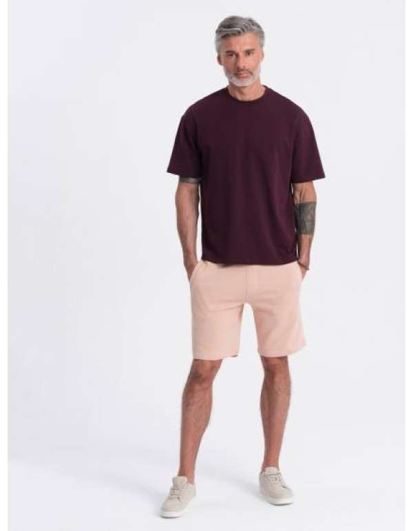 Férfi kötött rövidnadrág zsinórral és zsebekkel, púderrózsaszínű