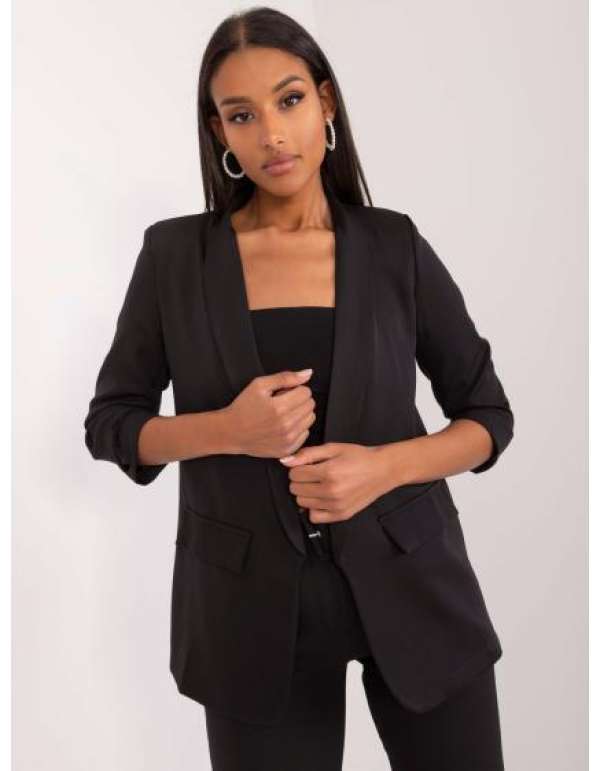 Női kabát fodros ujjú OCH BELLA fekete