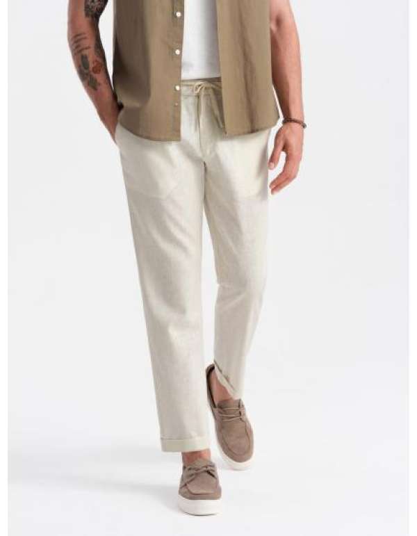 Férfi lenvászon keverék chino nadrág 2 OM-PACP-0198 krém V