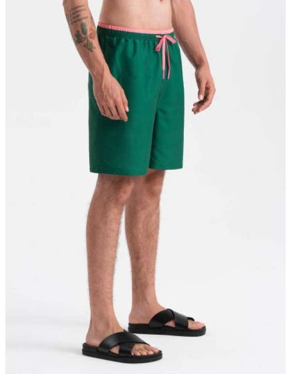 Férfi kéttónusú bordázott úszónadrág V3 OM-SRBS-0141 sötétzöld