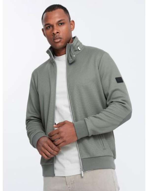 Férfi magas galléros, fleece bélésű kabát khaki színben