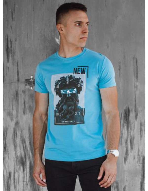 Férfi nyomtatott póló ROV türkizkék