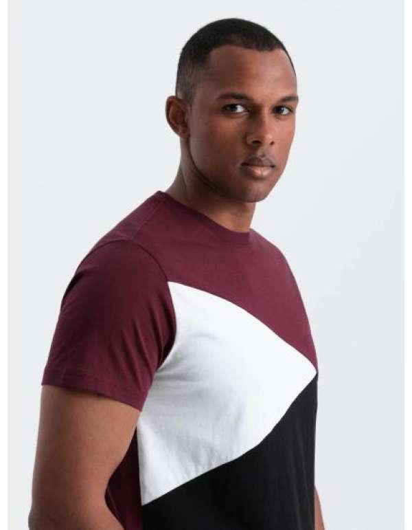 Férfi háromszínű pamut póló V5 OM-TSCT-0174 bordó és fekete
